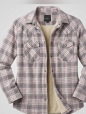 Jachs Girlfriend New York Flannel Plaid Grey Fleece Lined Women's Shirt Size M